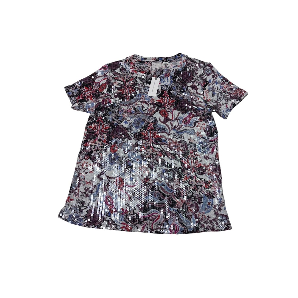 NWt Anthropologie Floral Paisley Sequin Top Grey Purple Red Womens XS 44421469